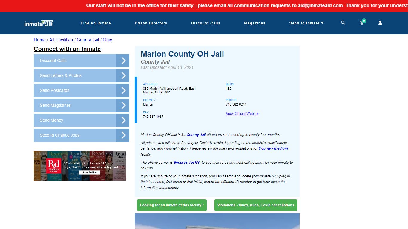 Marion County OH Jail - Inmate Locator - East Marion, OH